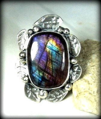 labradorite and sterling silver Midnight garden ring ,cocktail ting, statement ring ,exceptional flash