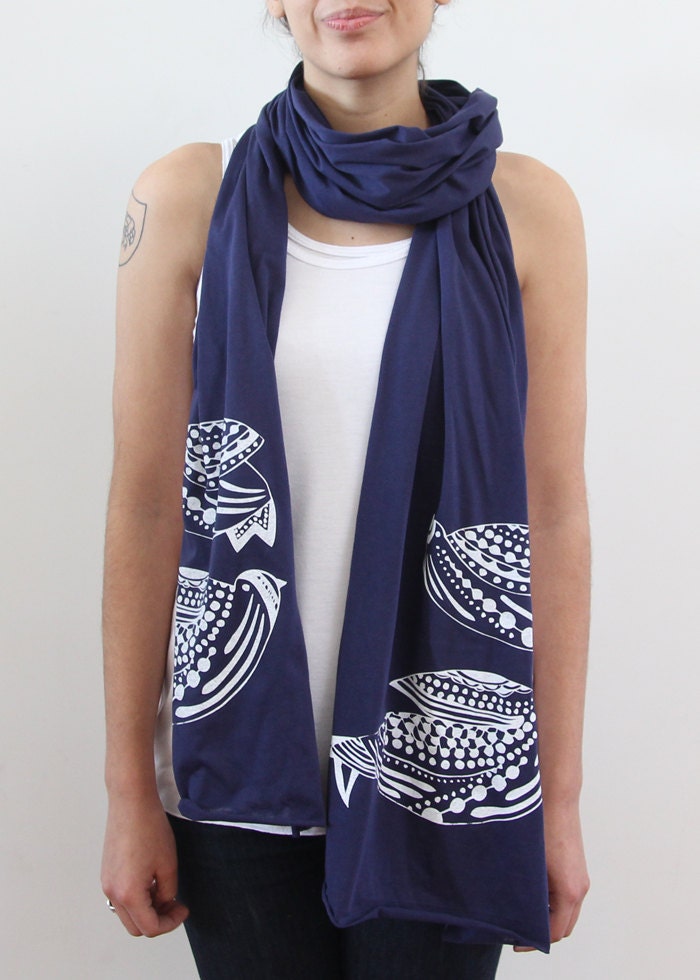 Turtledove Print Jersey Cotton Scarf - Navy Blue