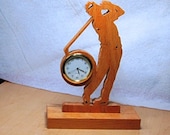 Clock ,Handmade Oak  Wood Desk Clock Golfer Clock Handmade in the Fretwook Style/Home Decor