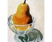 PEAR in GLASS DISH ooak original still life food oil painting