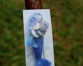 blue Breastfeeding Mermaid needle felted sculpture magnet