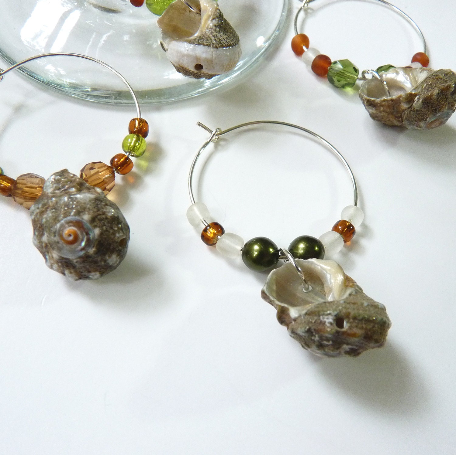 Wine Glass Charms Set Of 4 Beach Cottage Chic Seashells