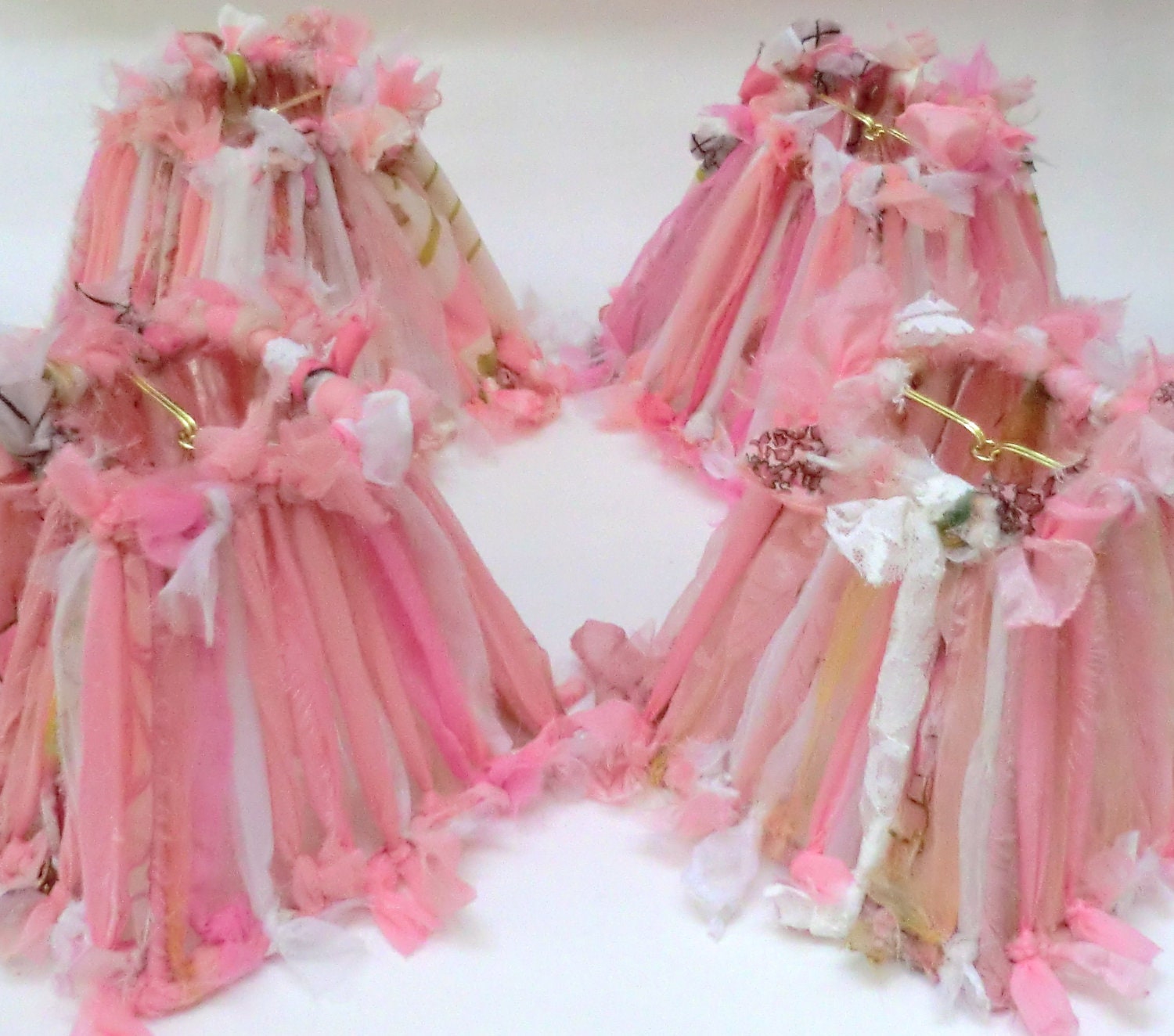 GYPSY LAMPSHADES Chandelier Shades - Handmade - Tattered Fabric Covered - PINKS