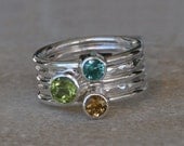 Peridot, Blue Topaz, Citrine Sterling Silver Stacking Rings, Faceted Gemstones, Sterling Silver, Set of Five Rings, Stack, Stackable Rings