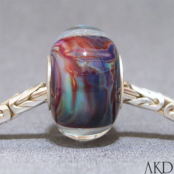 Handmade Lampwork Glass European Charm Bead SRA Pink & Purple Bracelet Charm Fits Trollbeads Carousel