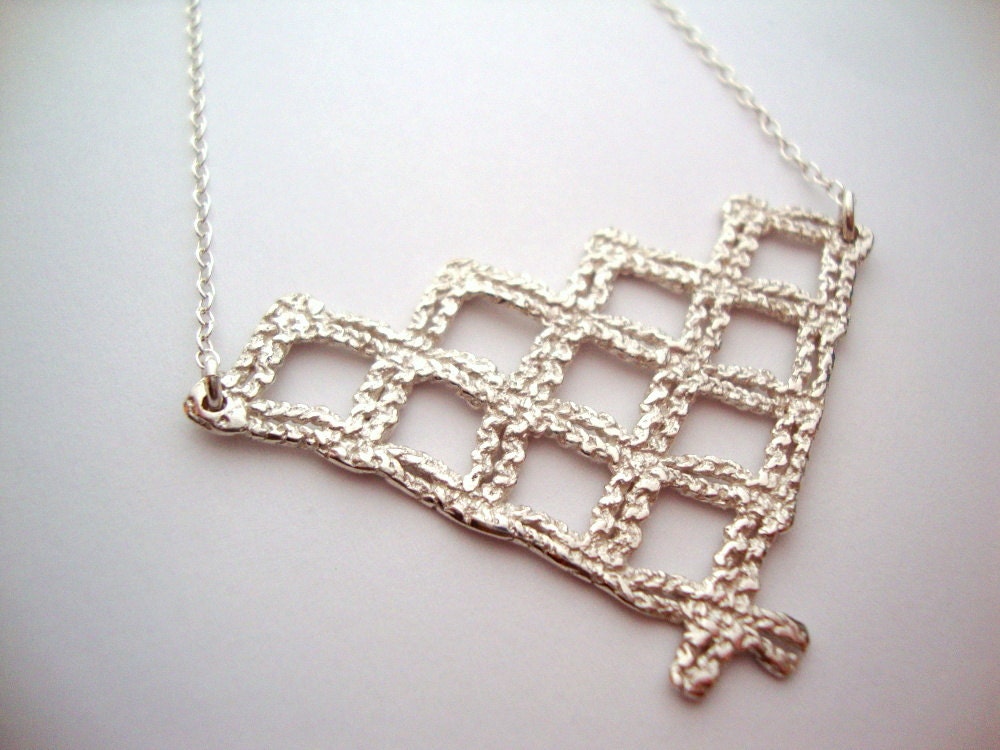 Caught in your net Lace necklace cast in sterling silver
