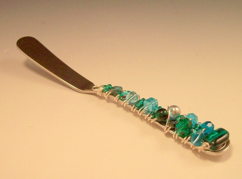 Hand Beaded Stainless Steel Butter, Cheese, or Pate Spreader