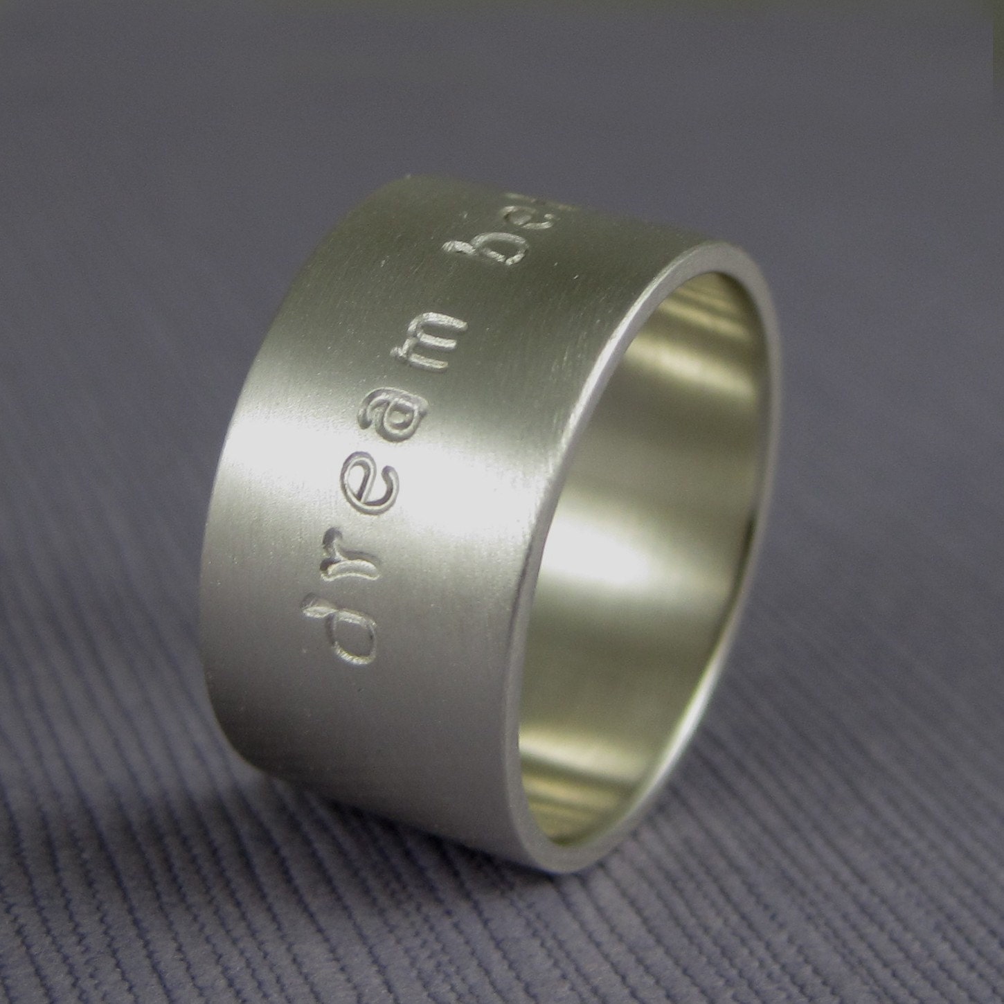 Custom Silver ring with personalized inscription in shiny or satin finish