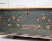 large antique blanket chest with original hand painted floral folk art 1800s
