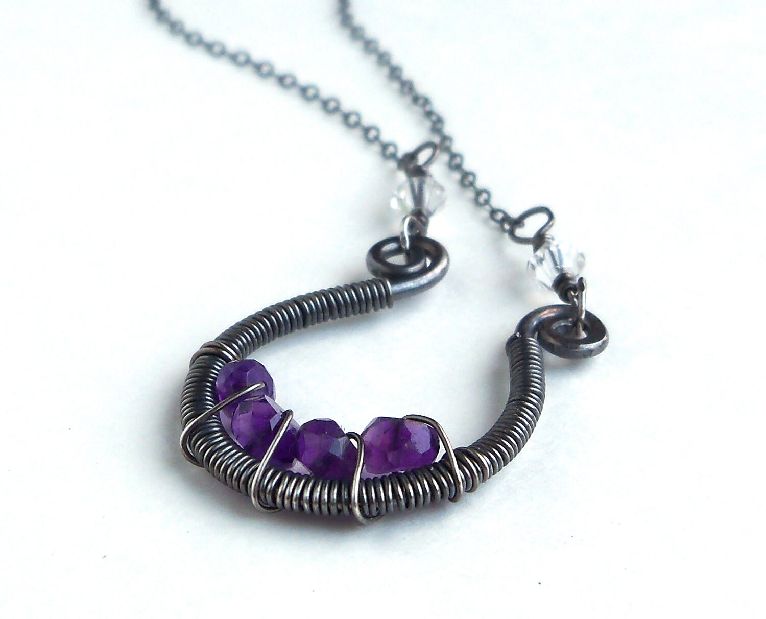 Amethyst Necklace Wire Wrapped Oxidized Sterling By Dianemabrey