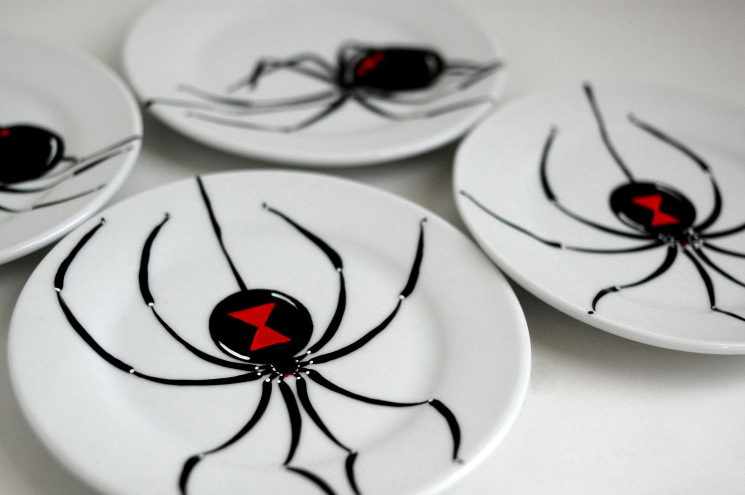 Black Widow Stemless Wine Glasses--Set of 4 Hand Painted Glasses