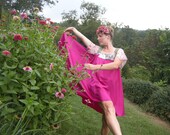 Dreamy High Low Fushia Dress Sequin and Swarovski Crystal Details Petal Pink Silk Sleeves