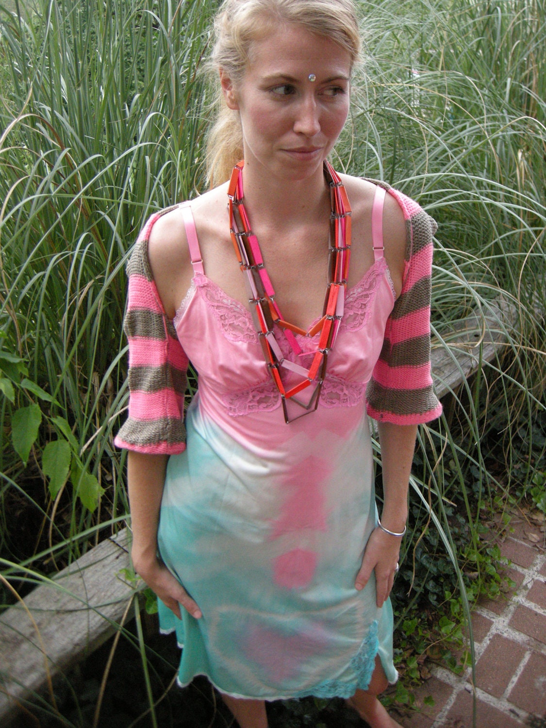Heart Tie Dye Pink Lace Slip