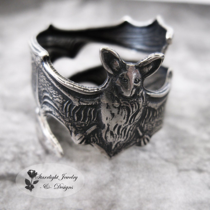Adjustable Gothic Lolita Silver Bat Ring