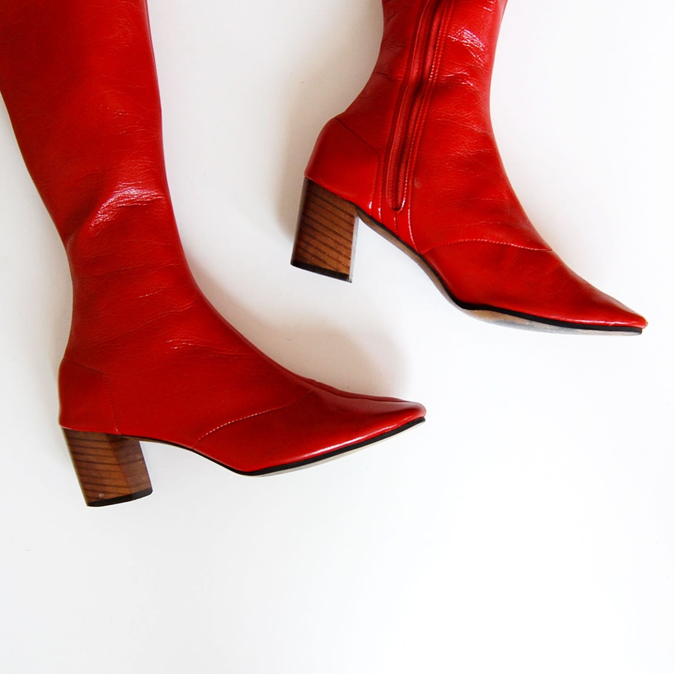 vintage GO GO boot / 1960s red PATENT leather knee high boots