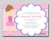 Ballerina Birthday Invitation --- Ballet toe shoes digital girl pink printable party