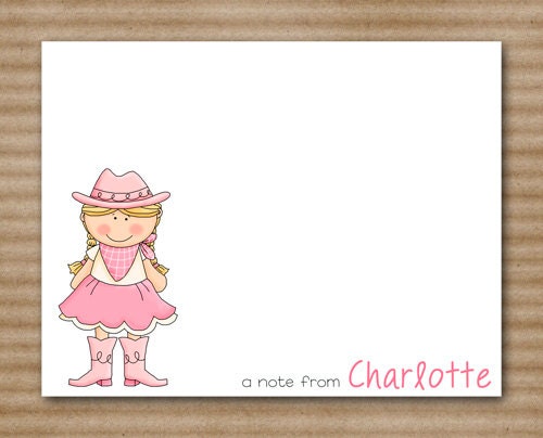 Cowgirl Note Cards / Cowgirl Notecards / Cow Girl / Western / Girls Stationery / Personalized (set of 8)