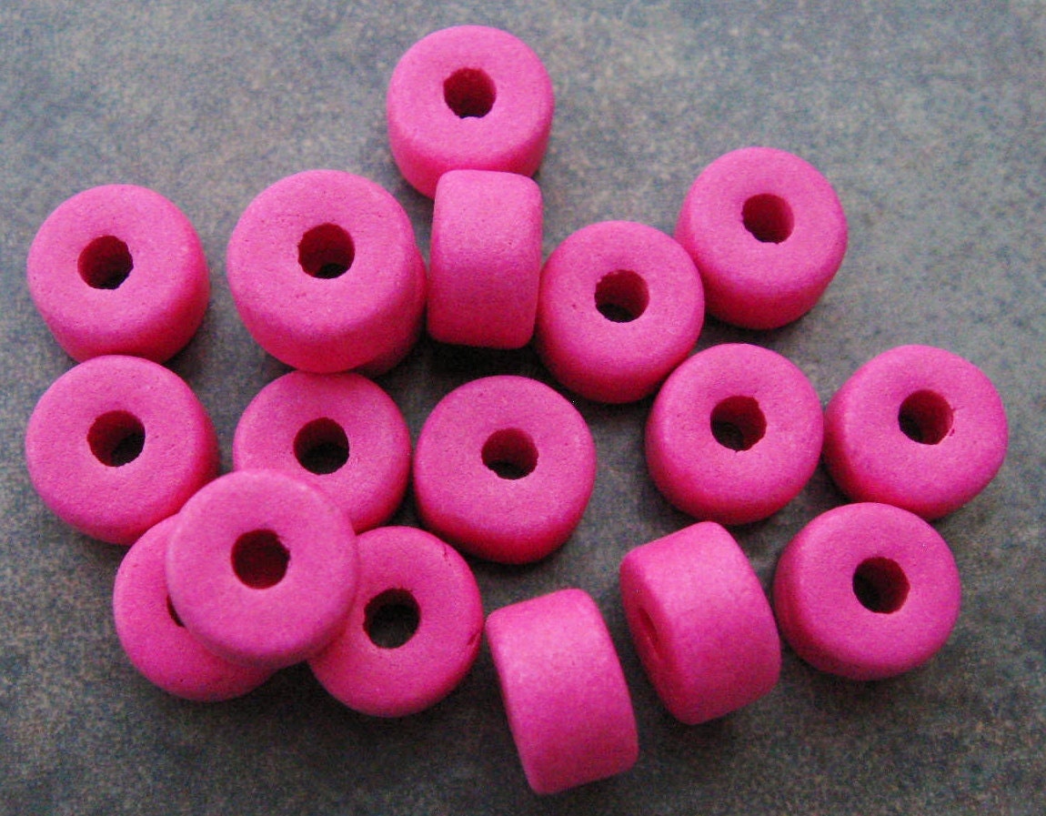 Greek Ceramic Beads FUCHSIA Short Barrel Beads 8x5mm (10)