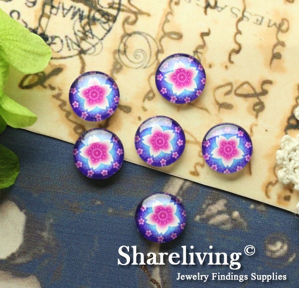 10pcs 12mm Handmade Photo Glass Cabs Cabochons (Flowers)   -- BCH210B