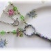 Antique Circle Skeleton Key Necklace Hand Painted Purple Rose Flowers Glass Beads Toggle