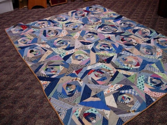Early 1900s Cotton Crazy Quilt by goinggreen on Etsy