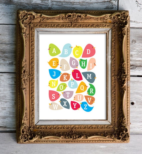 alphabirdies - colorful alphabet birds  - nursery art print