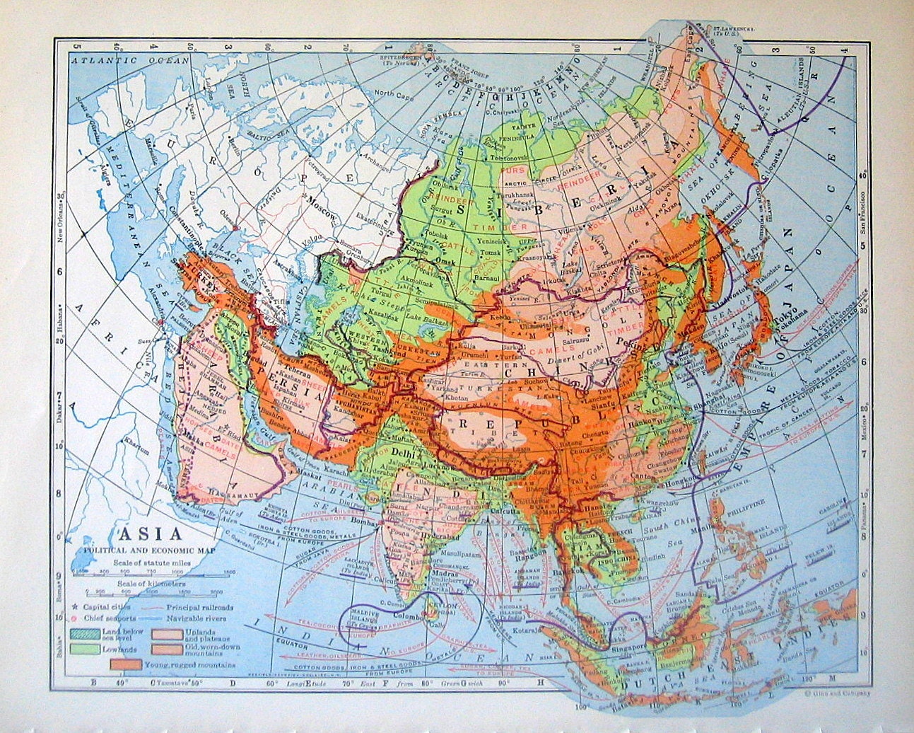 1920 Political And Economic Map Of Asia By Mysunshinevintage