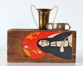 Vintage Wooden Box with Orange and Black Decoupage