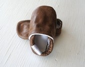 Baby Booties boy girl toddler slippers shoes soft soled non slip SWAG Faux Brown Leather shower gift newborn infant gender neutral
