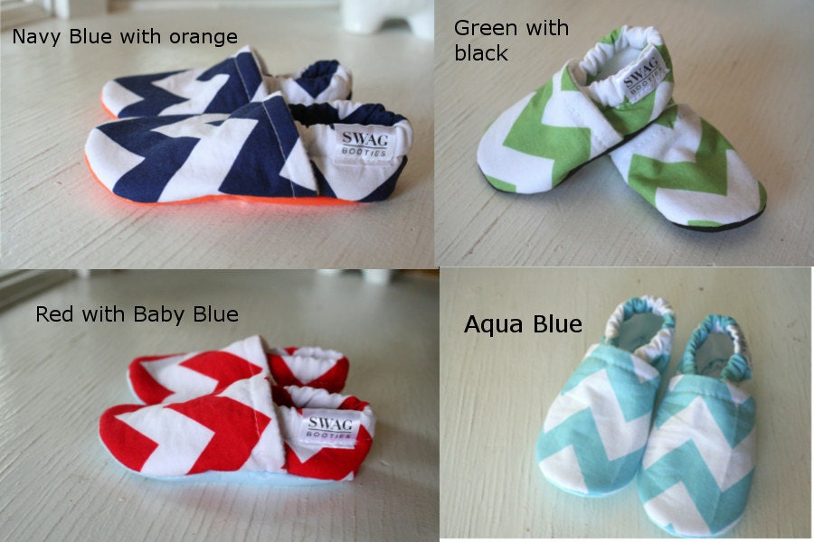 CHEVRON Baby Shoes Booties zigzag boy girl  toddler infant newborn slippers  aqua green grey brown black red pink navy orange yellow SWAG