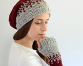 Hand-Knit Hat - Transitive Property Super Slouch - Oxblood Red and Silver Gray