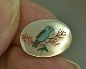 Mother of Pearl SCRIMSHAW Cabochon BIRD VINTAGE 18mm pkg2 shl25