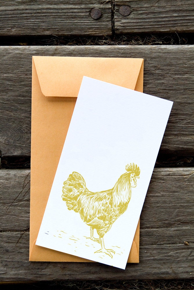 Golden Rooster - 8 Blank flat notecards and manilla envelopes