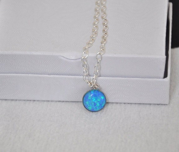 Blue Opal necklace, Sterling Silver Necklace, Adjustable Chain, Pendant Necklace, Opal Jewelry, 925 Silver