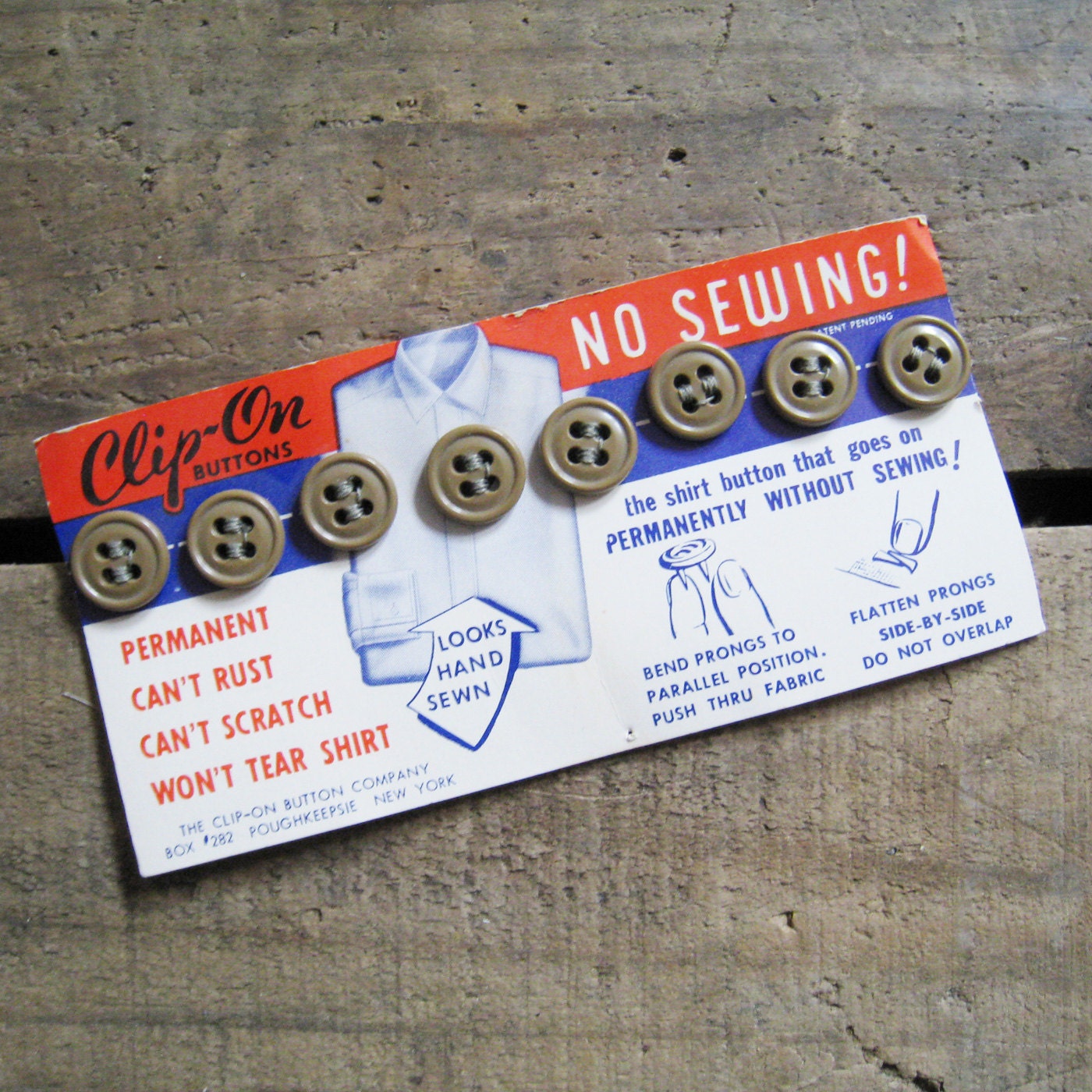 Vintage Clip-On Tan Buttons - 8 Buttons on Card