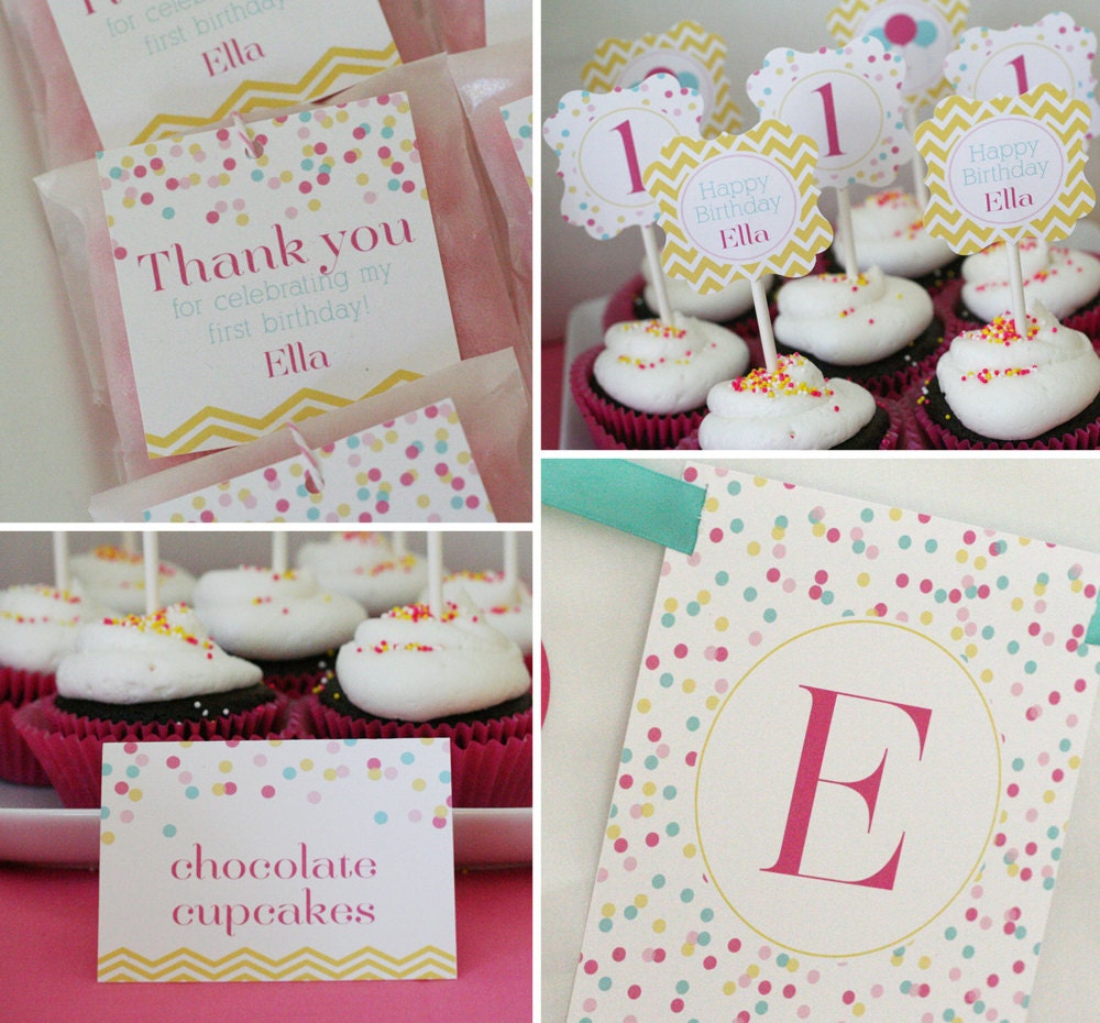 Confetti Birthday Party - PRINTABLE ONLY - Banner, Toppers, Tags, Invitation and more Il_570xn