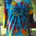Tie Dye Women's 3/4 sleeve V-Neck Turquoise Rainbow Swirl T Shirt -- Christmas Sale