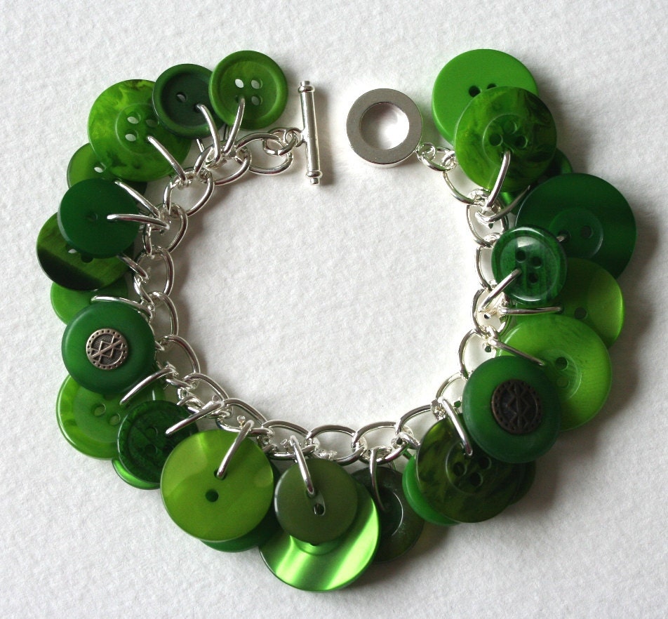 Button Charm Bracelet Lush Emerald Greens