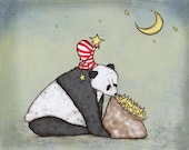 Panda Wishes Nursery Artwork Children's Room Decor Panda and Bag of Stars