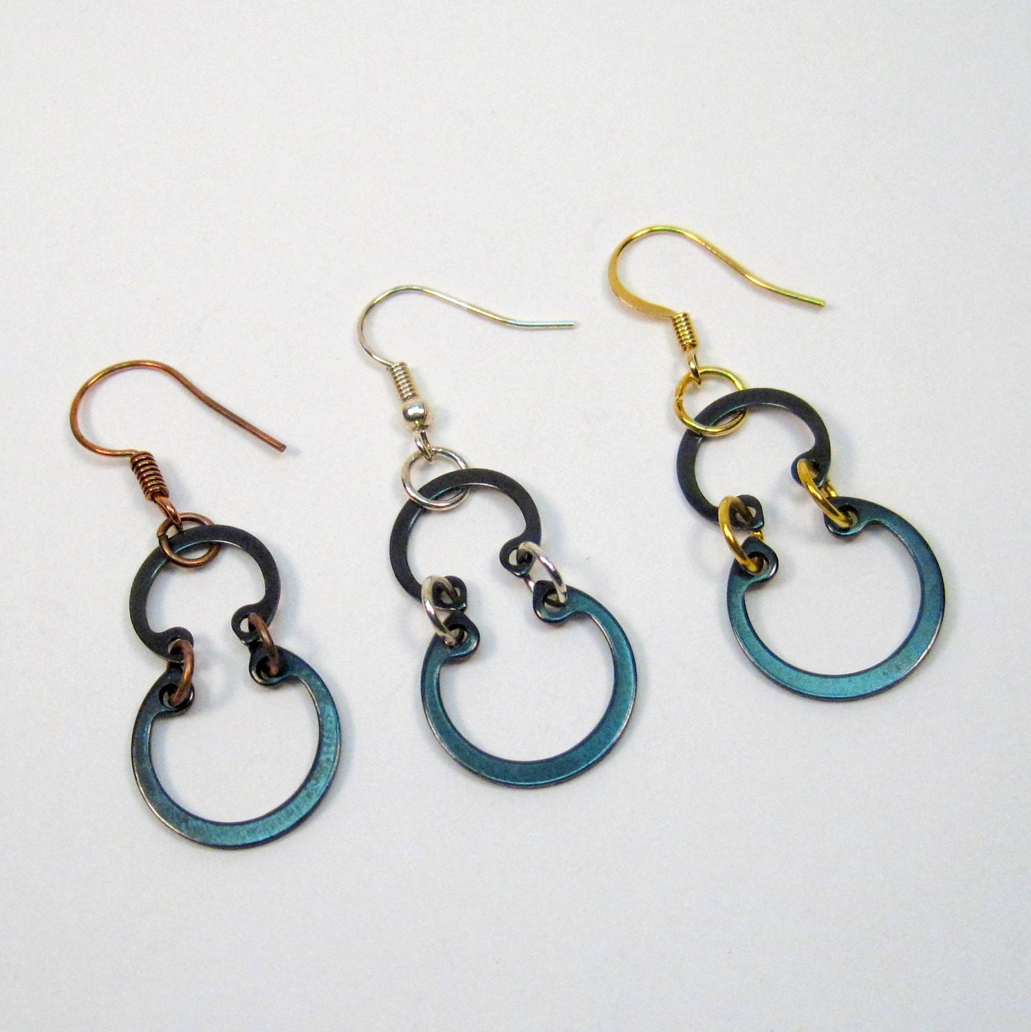 Black Metal Earrings Industrial Snap Rings Gifts under 10