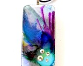 Rainbow Explosion  Upcycled Domino Pendant Hand dyed Swarovski  crystals