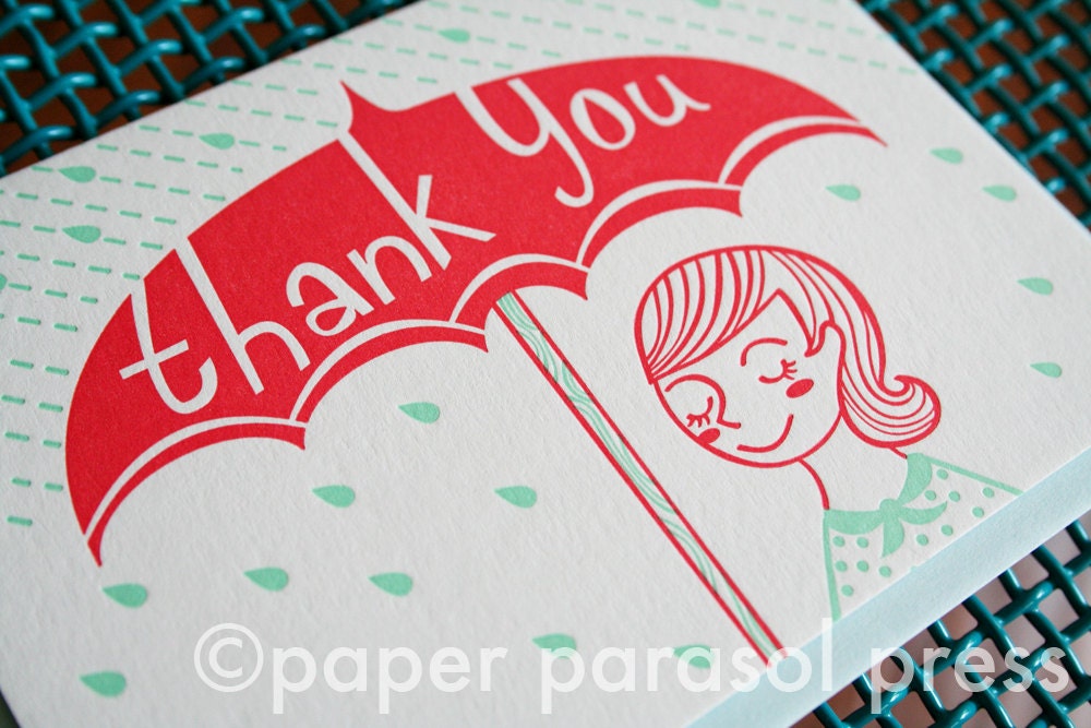 Thank You Umbrella Cute Letterpress Card