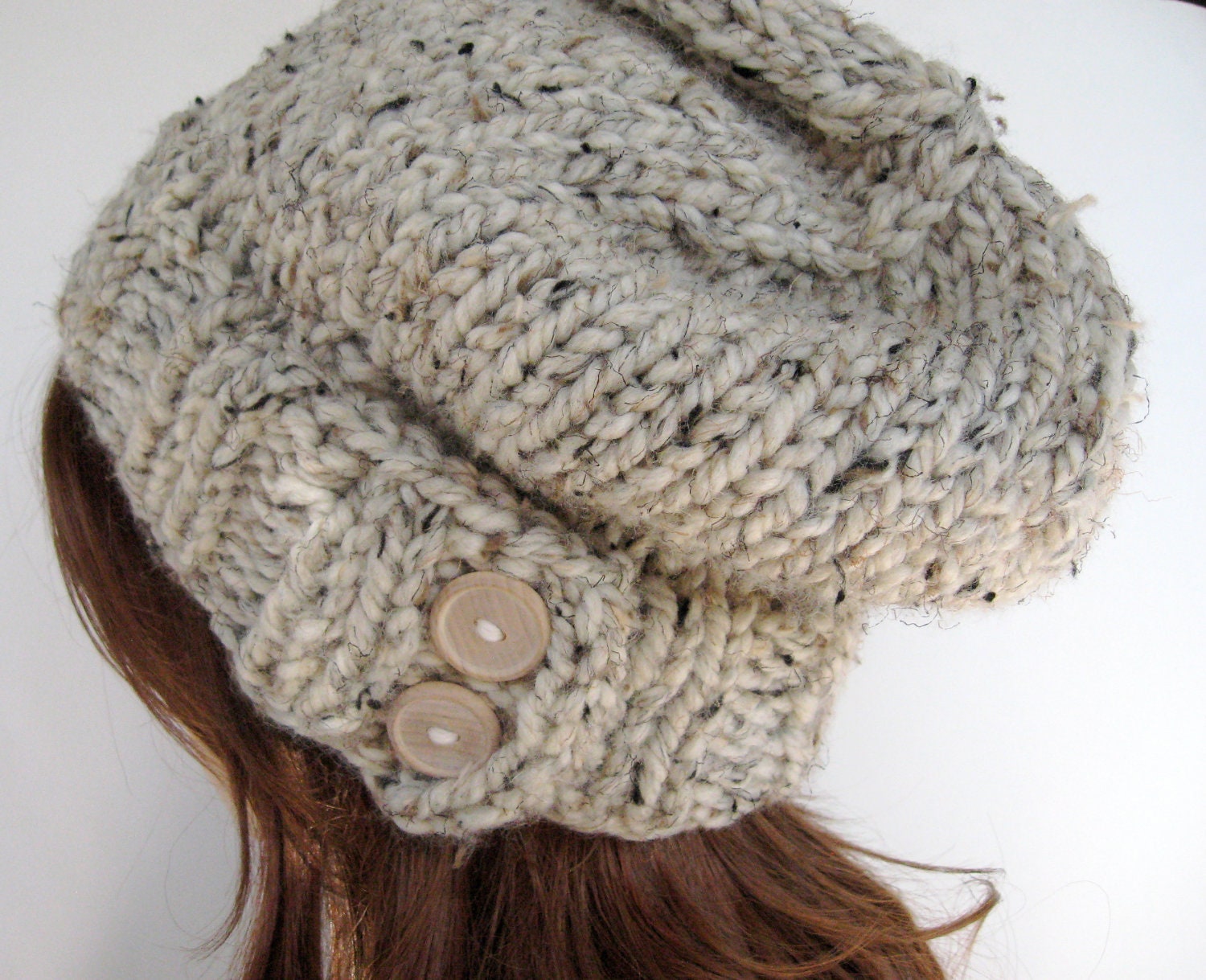Slouchy Knit Hat, Cloche Hat, Chunky Wool Hat - Oatmeal