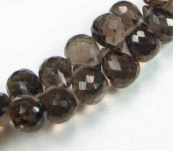 Stunning Micro Faceted Smoky Quartz Teardrop Pineapple Briolettes 7mm - 8mm (10 gems)