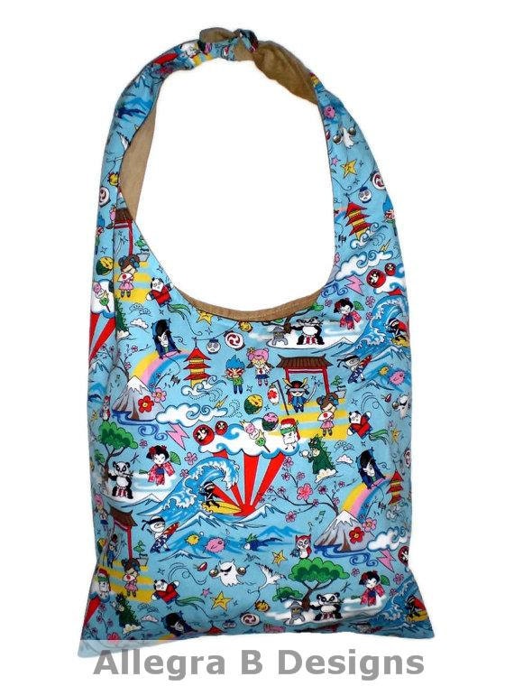 Anime Large Tote Bag Japanese Surf Ninjas Kawaii Fabric