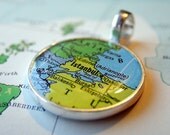 Istanbul Turkey Map Pendant in shiny silver setting