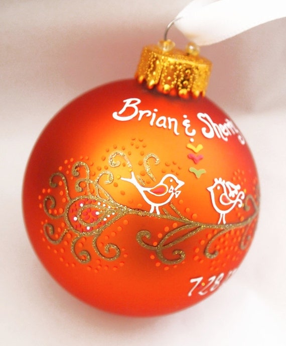 Peacock Wedding Ornament in Orange - Personalized