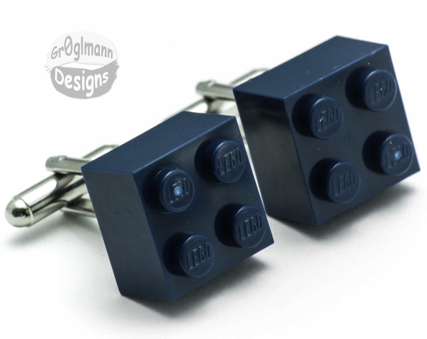 Navy Blue Brick Cufflinks :) made with LEGO bricks