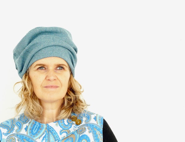 Light Blue Herringbone Tweed Wool Hat