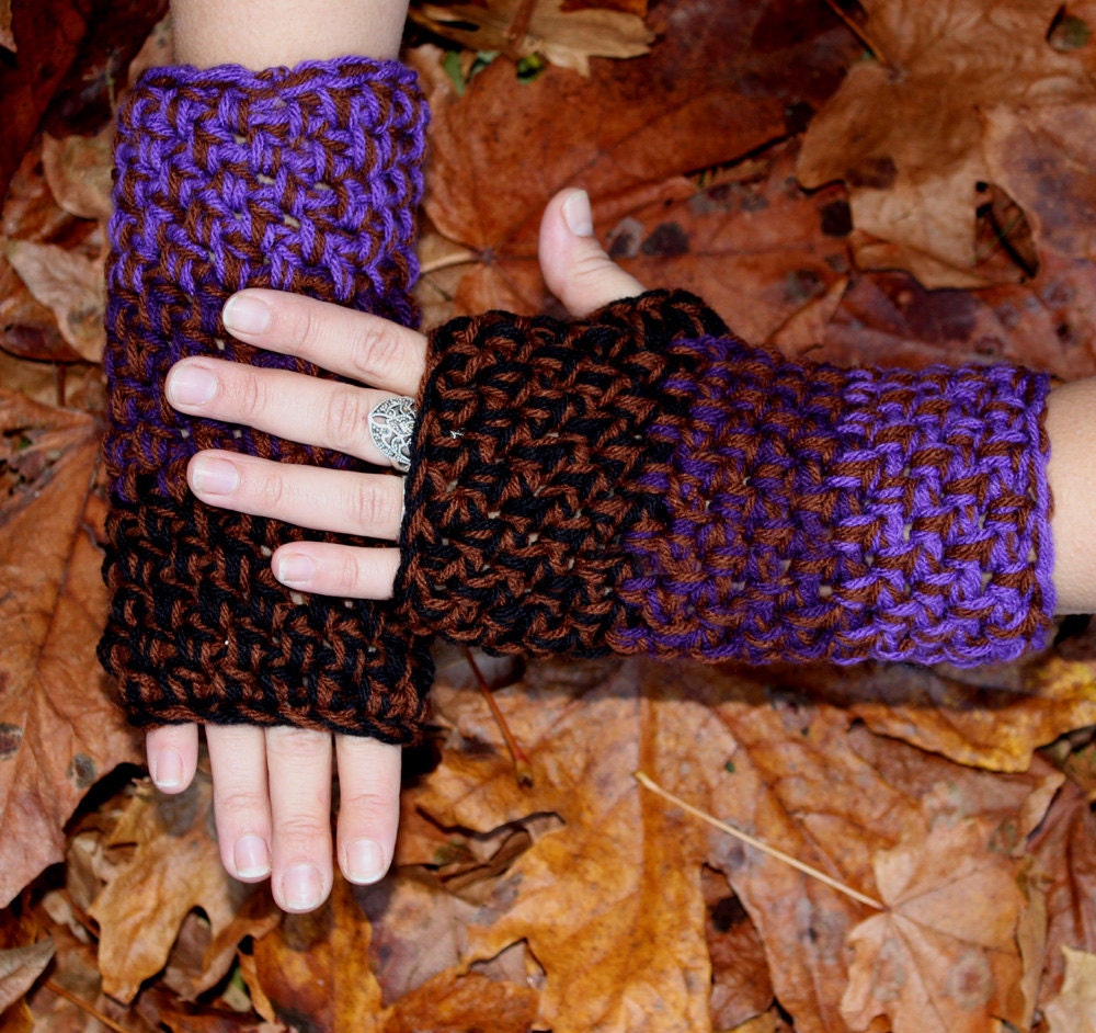 Rasta Love fingerless gloves hand vegan warmers AIR eggplant black brown